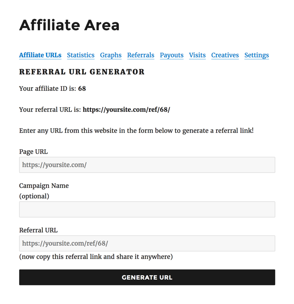 Espace affilié - Générateur d'URL d'affiliation