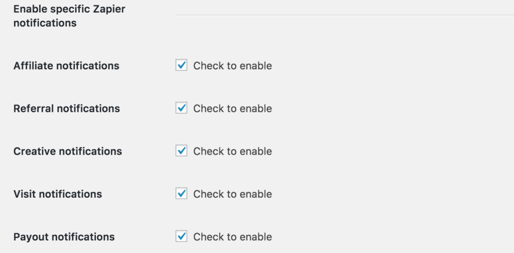 Paramètres Zapier montrant les options de notification