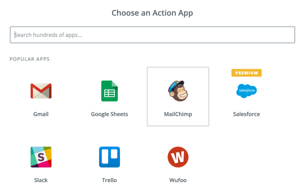 Choisissez votre application d'action - MailChimp