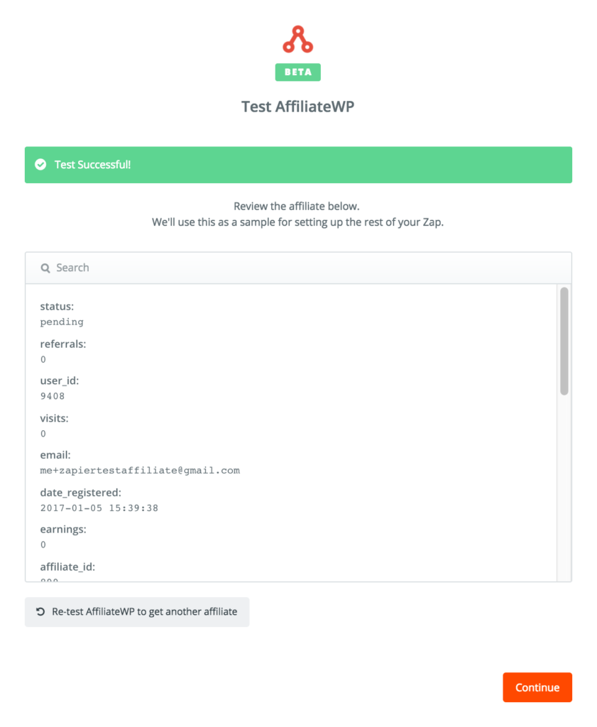 Test AffiliateWP réussi