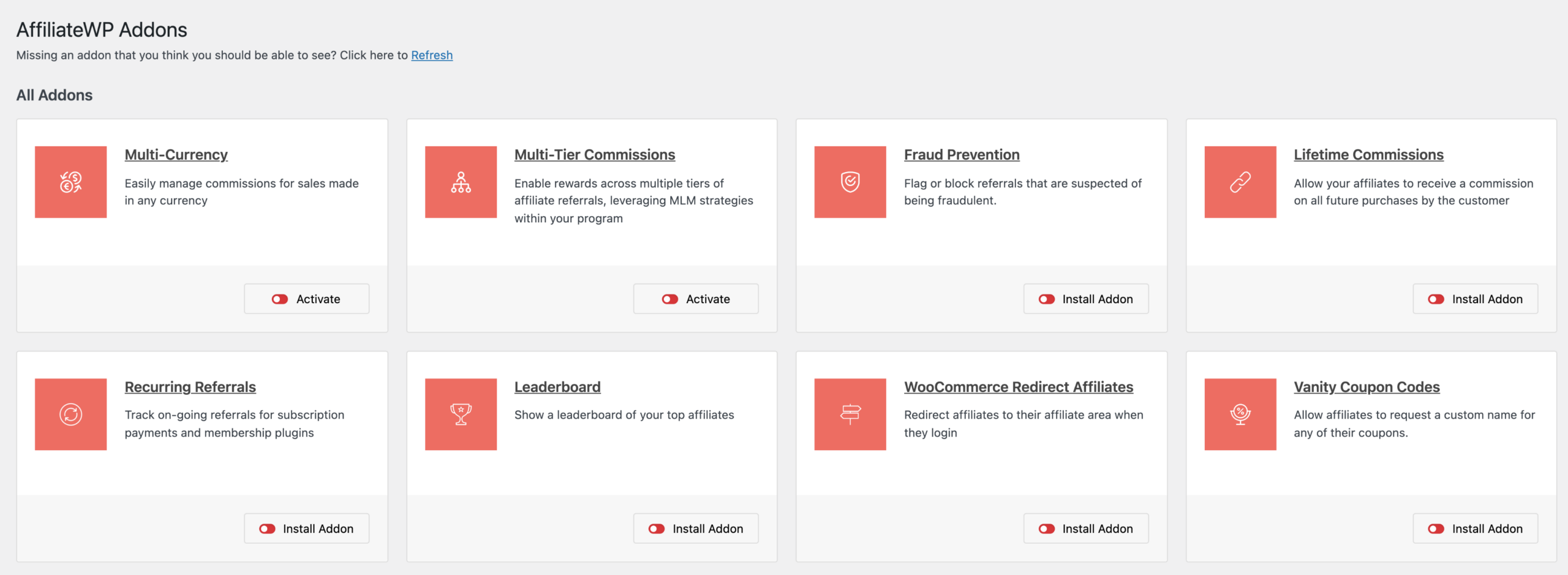 Addons page