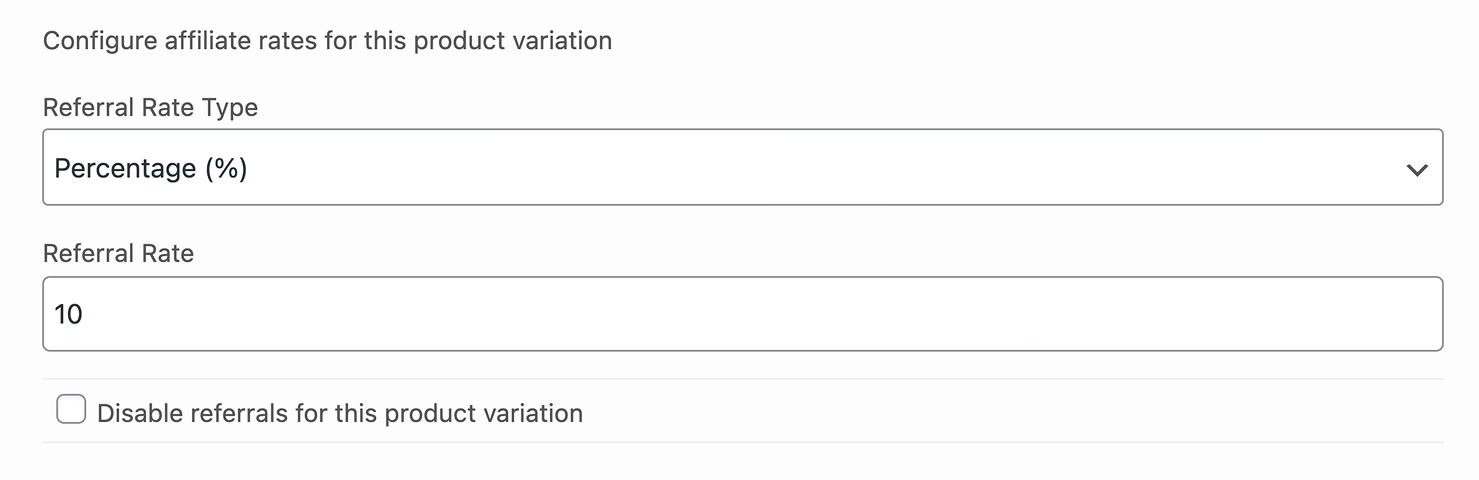 WooCommerce-Produkteinstellungen, die Einstellungen für die Empfehlungsrate von Variationen anzeigen