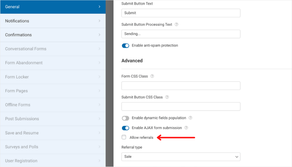 Autoriser les parrainages sur WPForms