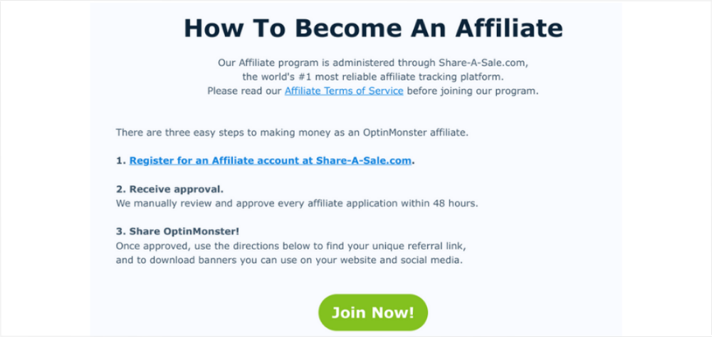 Page de destination du programme d'affiliation comment faire