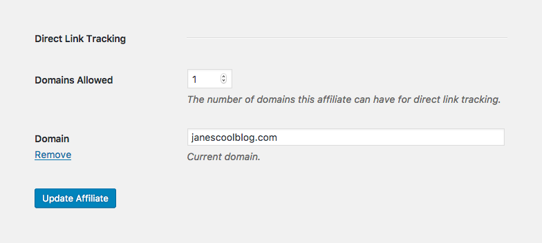 AffiliateWP 管理画面でのダイレクトリンク編集