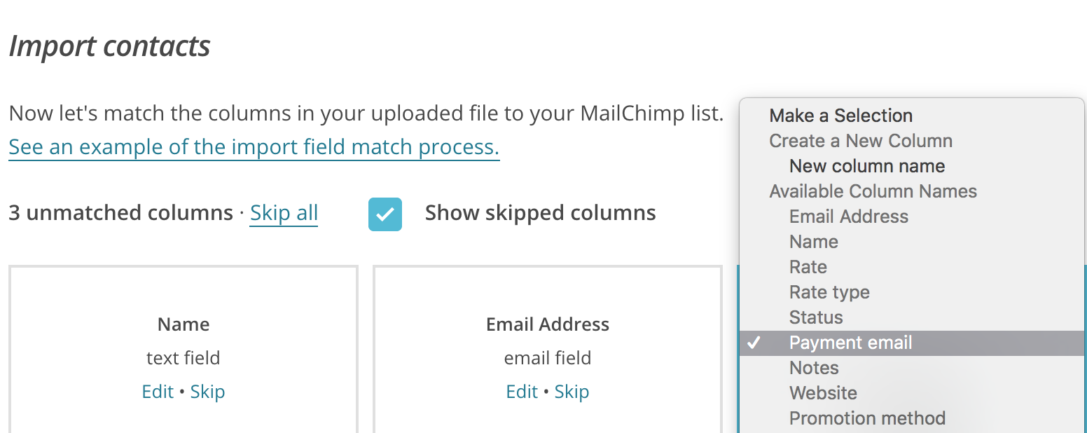 Utilisation des champs personnalisés dans Mailchimp.