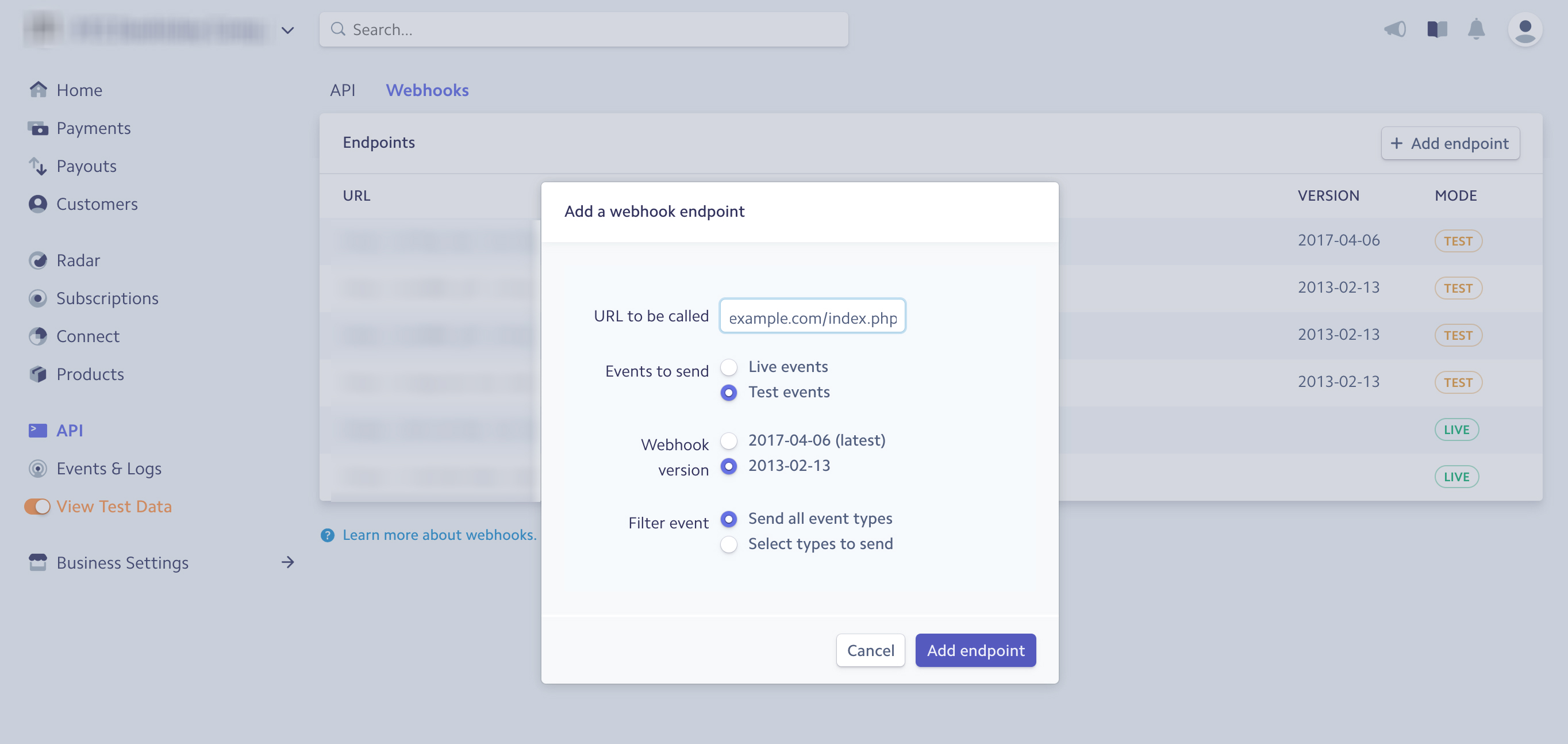 Stripe Webhookの追加例
