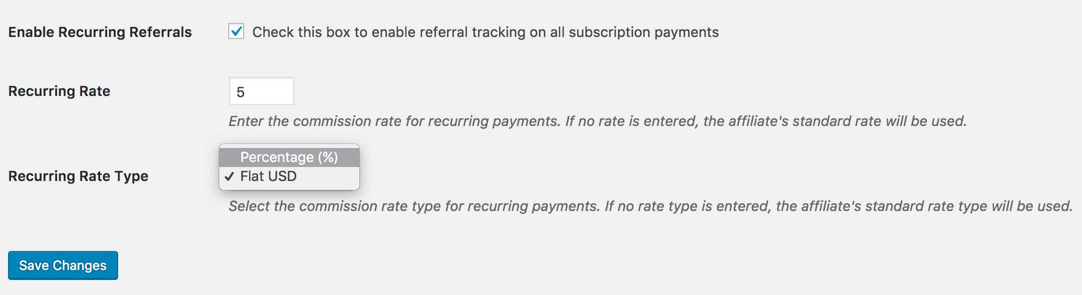 Recurring Referralsアドオンで定期レートタイプを設定しています。
