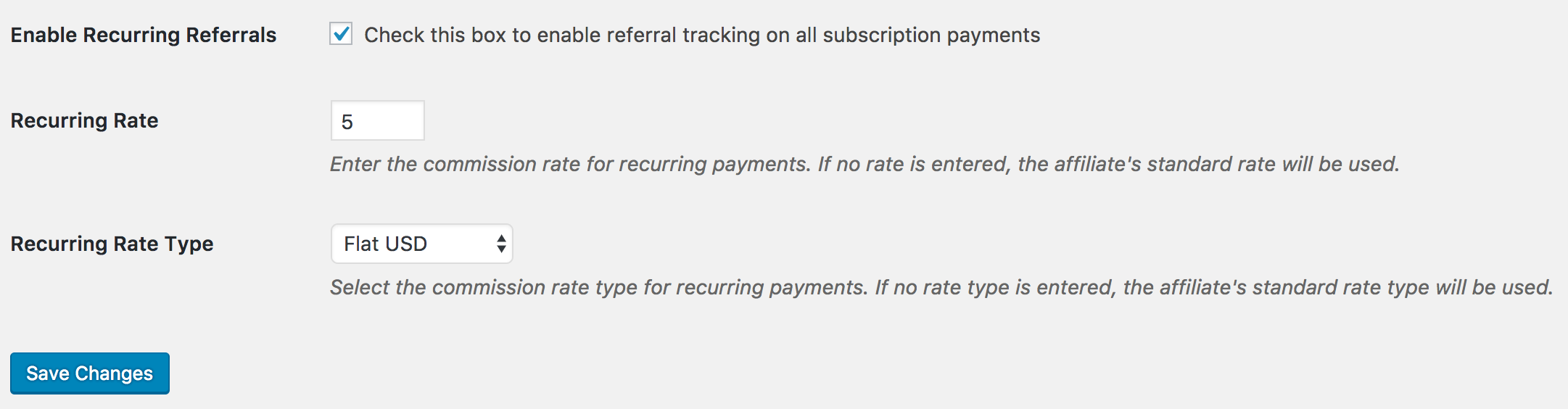 Recurring Referralsアドオンで定期レートを設定しています。