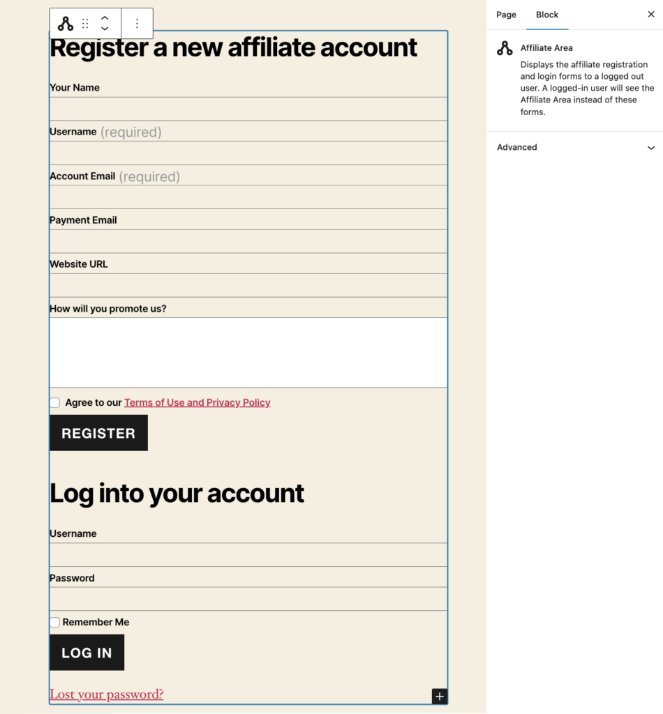 Modifier le formulaire d'inscription d'affilié