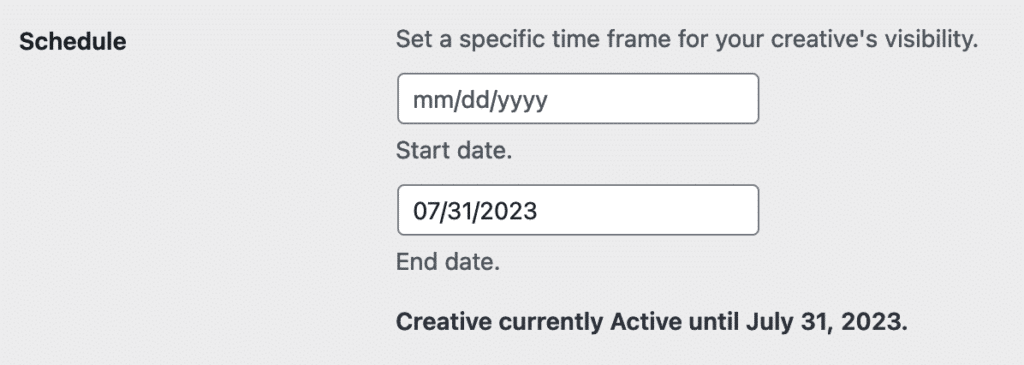 Sélectionner la date de fin pour une création sans date de début