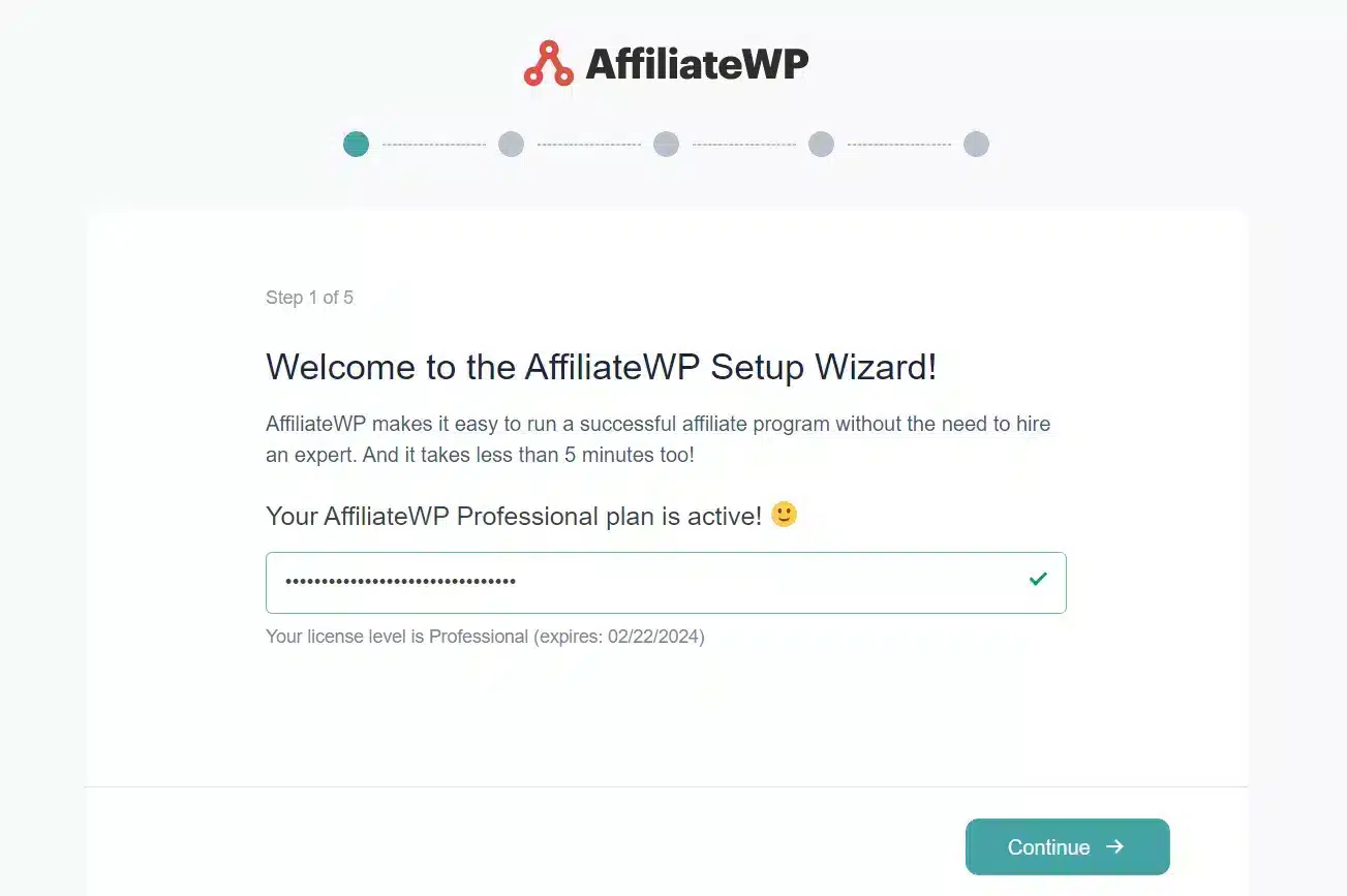 assistant de configuration AffiliateWP