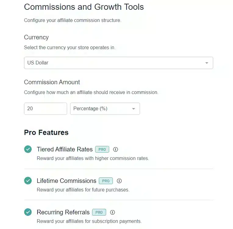 Paramètres de commission