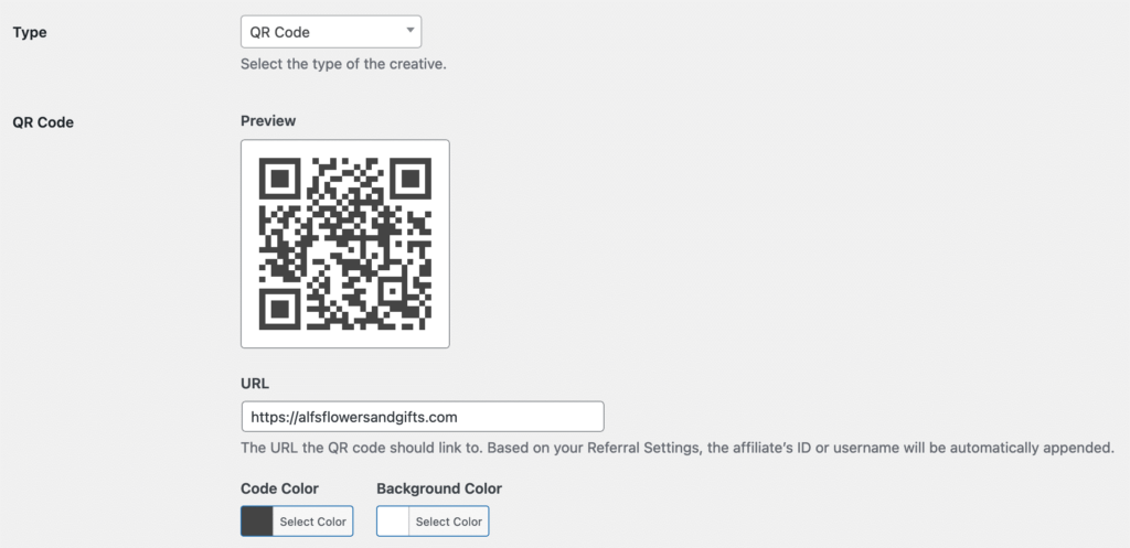paramètres de création de code QR