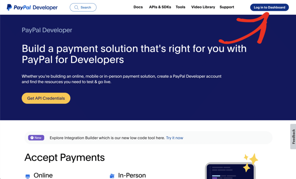 ログインするPayPal開発者紹介ページ