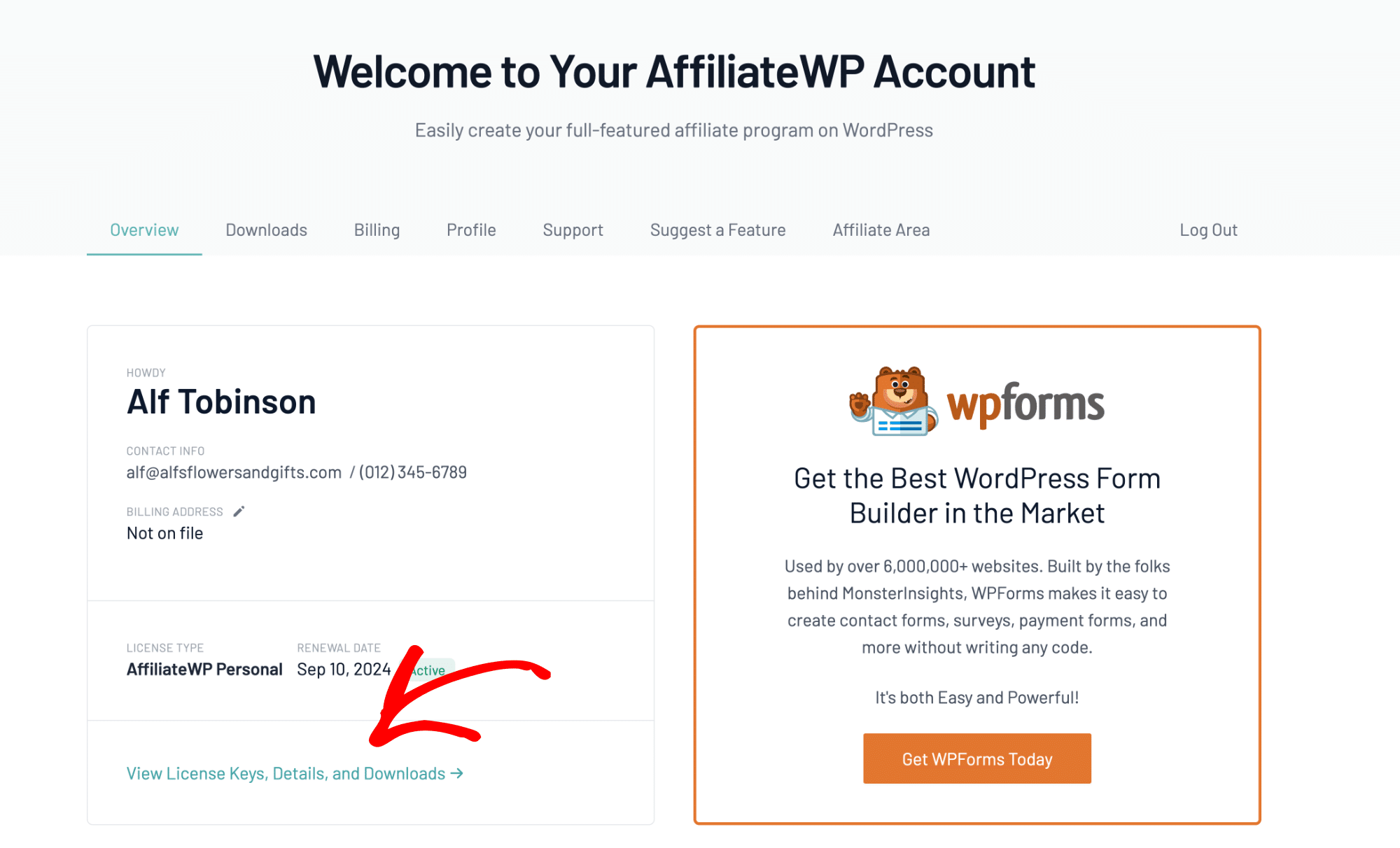 AffiliateWPアカウントでさらにライセンスの詳細にアクセスする