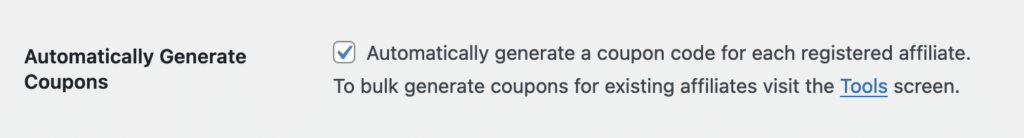 paramètre pour Générer automatiquement des coupons pour chaque affilié