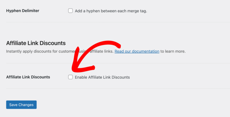 Admin-Einstellung Affiliate-Link-Rabatte