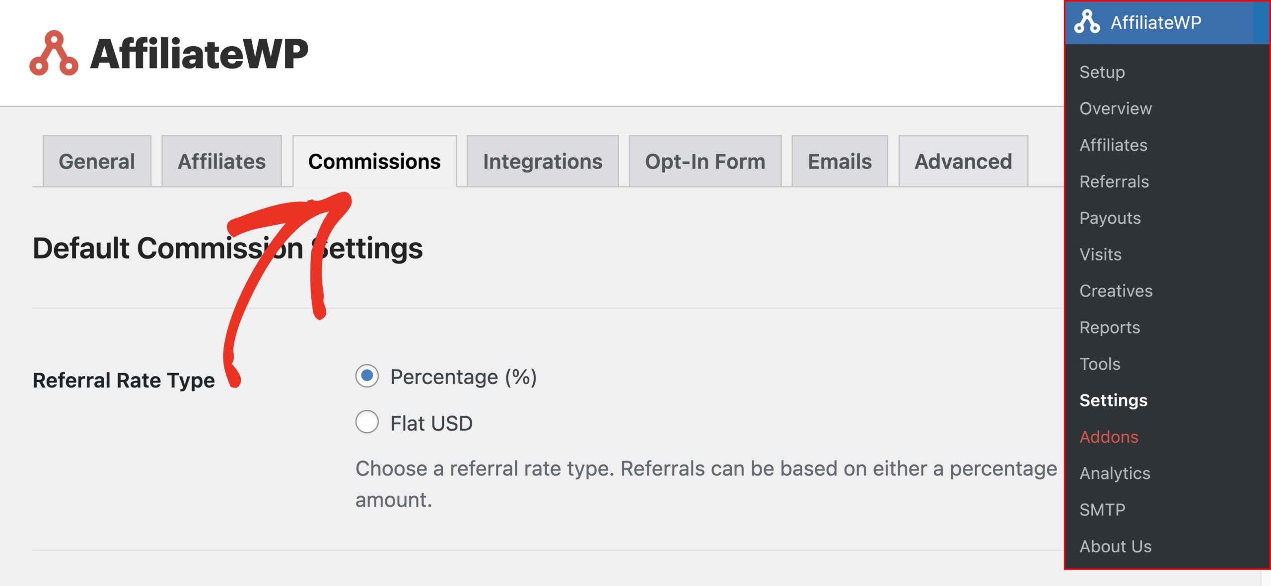 navegue até as configurações do AffiliateWP