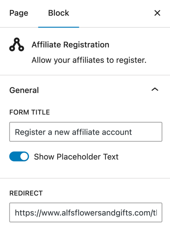 Einstellungen des Affiliate-Registrierungsformulars