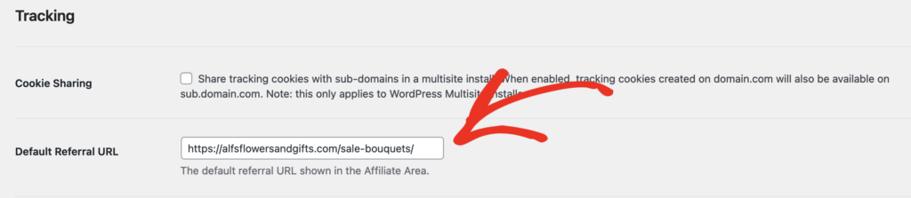 Configuração de URL de Referência Padrão em AffiliateWP - Configurações - Avançado