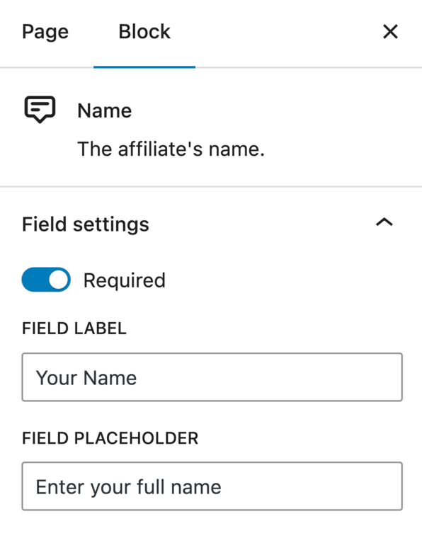 Einstellungen der Felder für die Affiliate-Registrierung