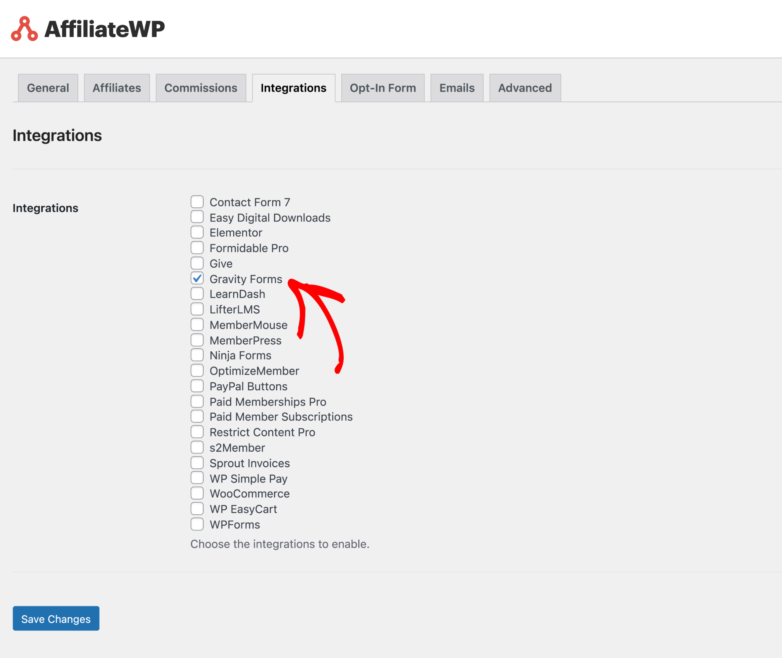 AffiliateWP Gravity Forms連携