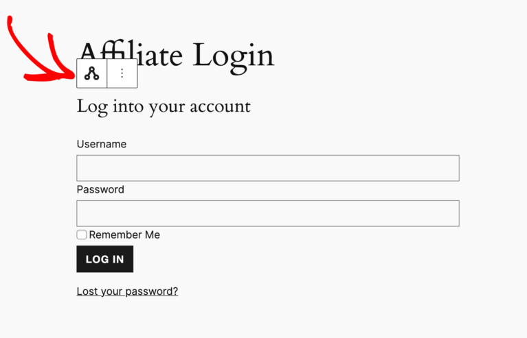 Paramètres du bloc de connexion AffiliateWP