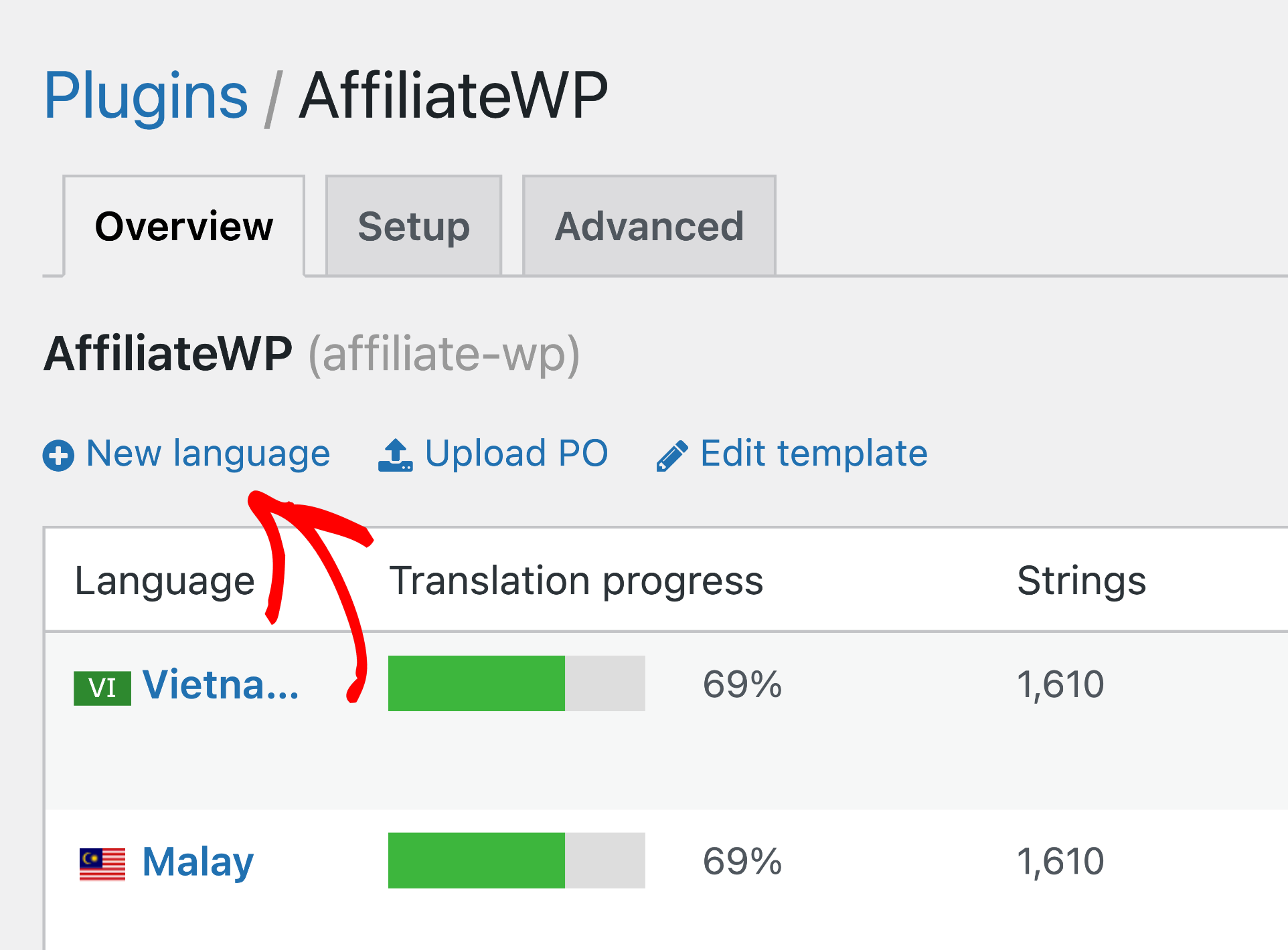 AffiliateWPの新しい言語