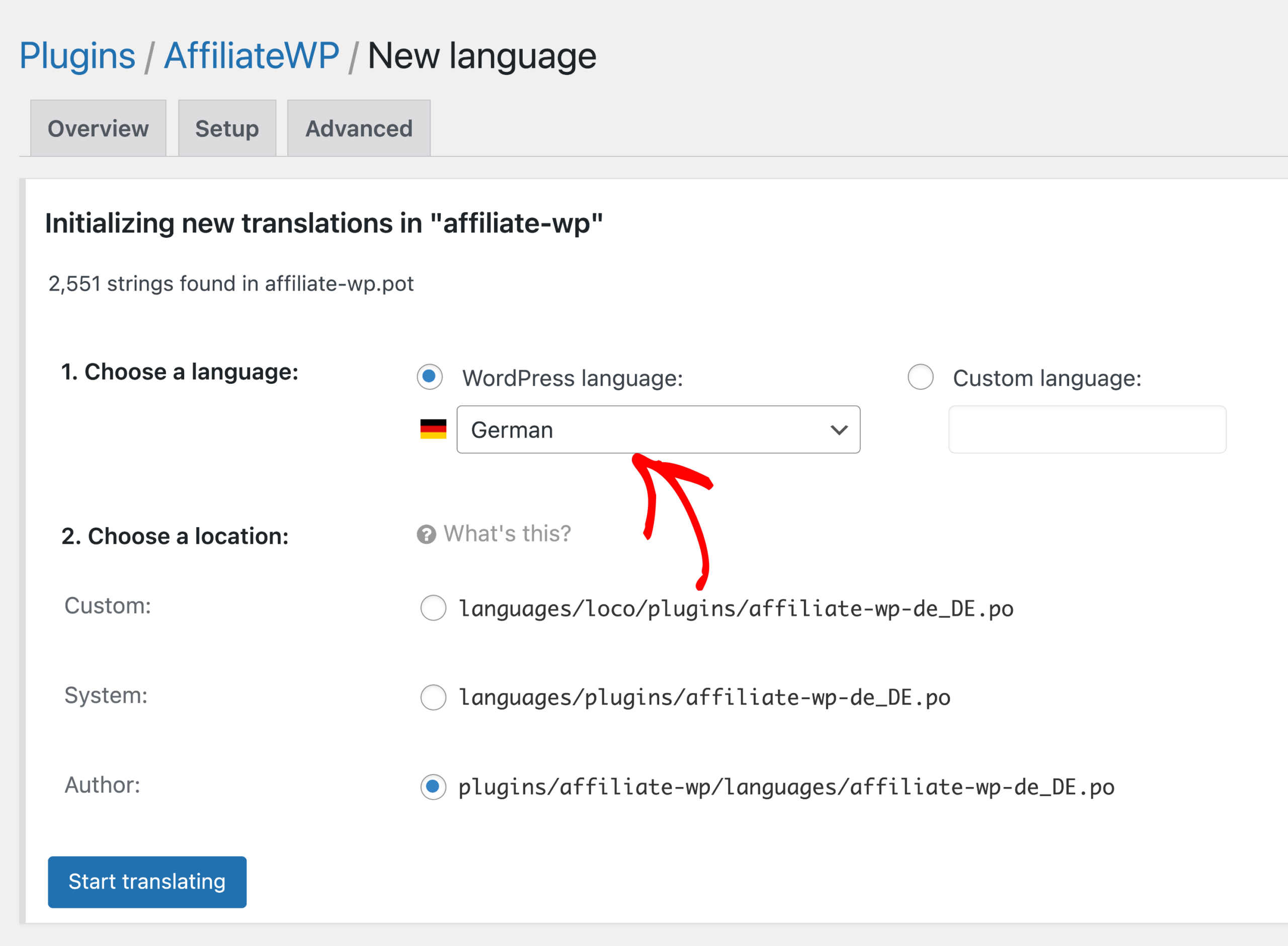 Loco Translateで言語を選択する