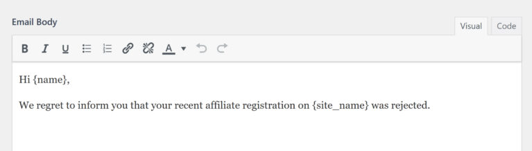 Add Email Content for Application Rejection
