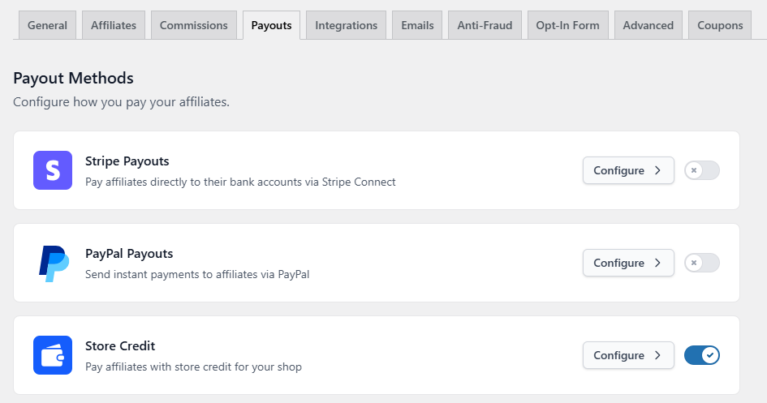 Available Payout Options