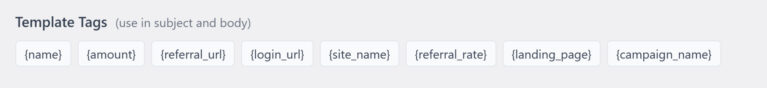 Affiliate New Referral Template Tags