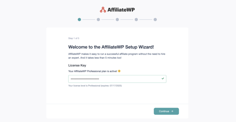 Insira sua chave de licença do AffiliateWP