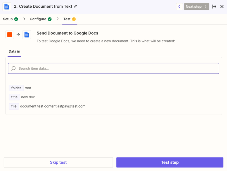 Testeur d'action Zapier