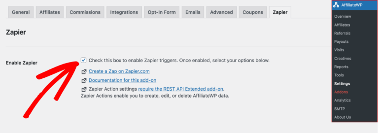 AffiliateWP activer Zapier