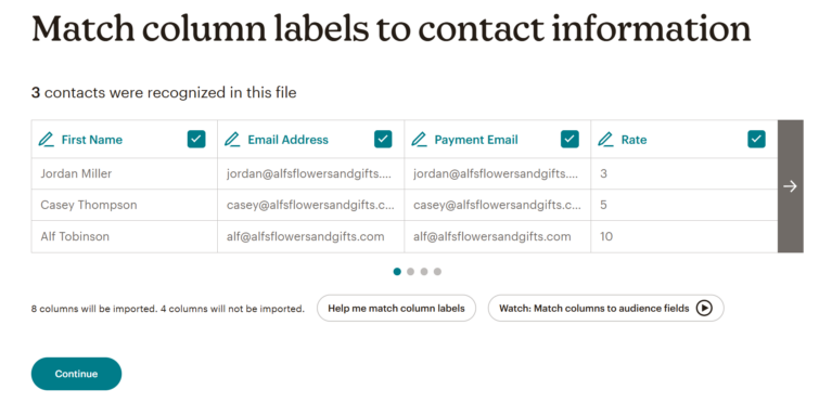 Importation d'une liste dans Mailchimp