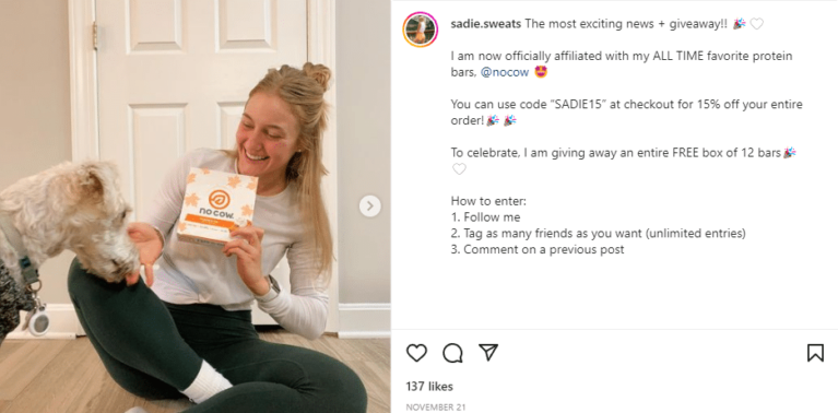 Exemple d'influenceur sur les réseaux sociaux en tant qu'affilié