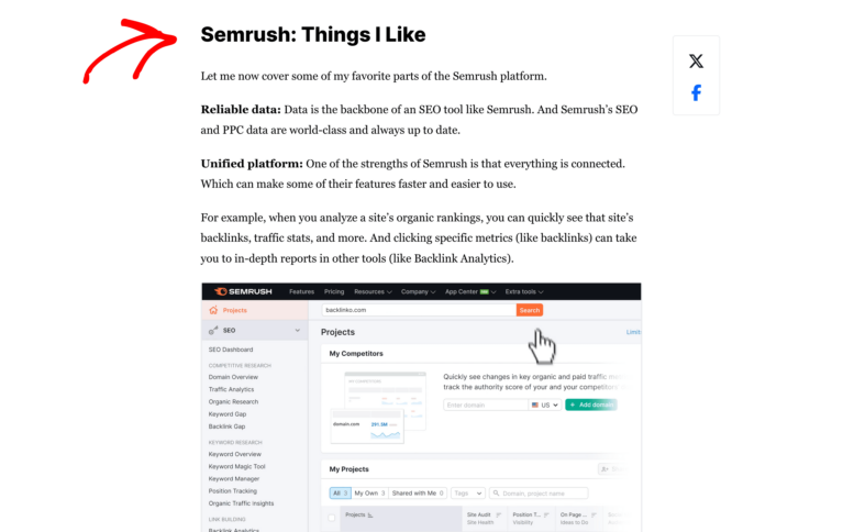 Backlinko a fait un excellent travail en montrant comment les fonctionnalités de Semrush l'ont aidé