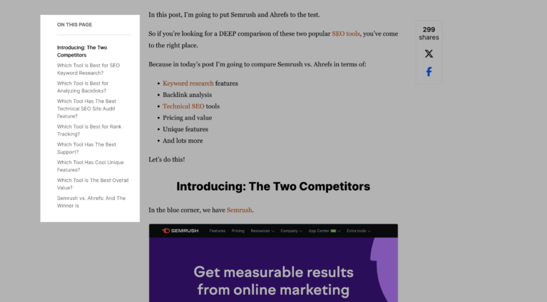 L'article de Backlinko comparant Ahrefs et Semrush et leurs meilleures fonctionnalités