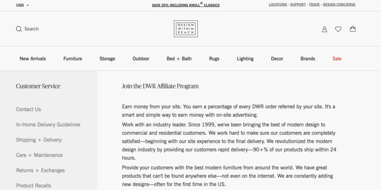Programme d'affiliation Design Within Reach (DWR)