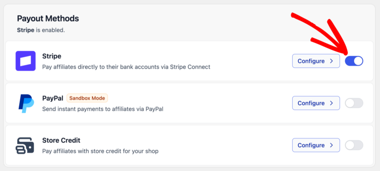 Stripe payout method