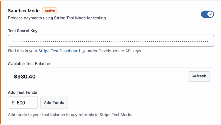 Stripe payouts sandbox mode