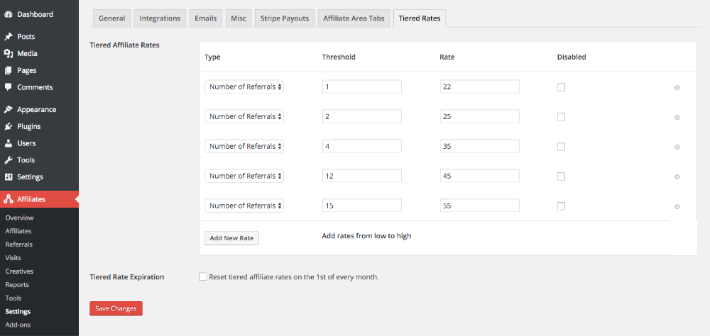 Taux de commission par paliers